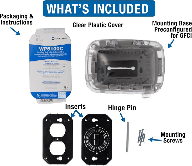 Intermatic WP5100C Weatherproof Electrical Box - Single Gang, Versatile Outdoor Outlet Cover - Secure Design for Outdoor GFCI Outlets, Durable Plug Cover - 2 Pack - Image 3